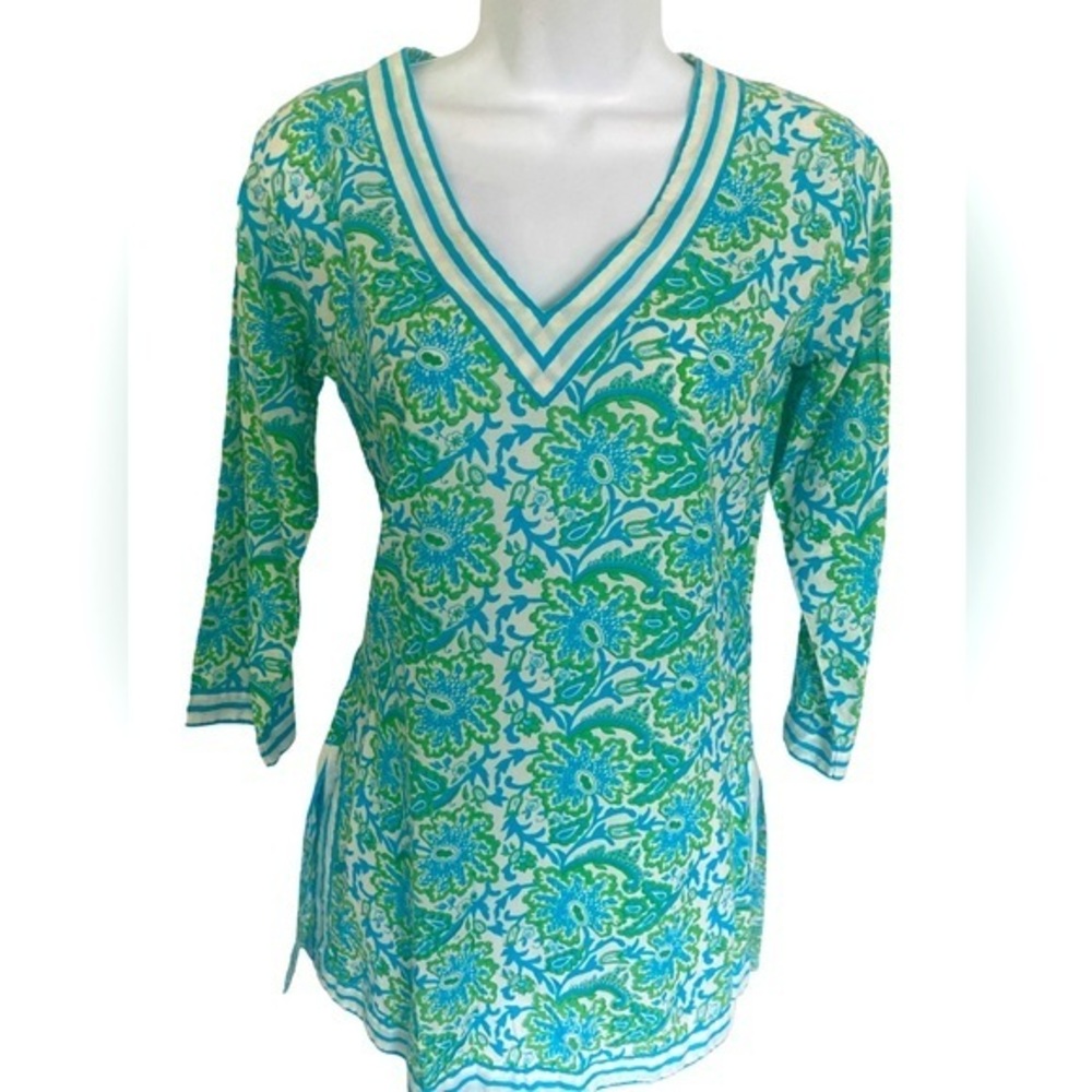 Gretchen Scott Designs Tunic - XS blue green white , cotton